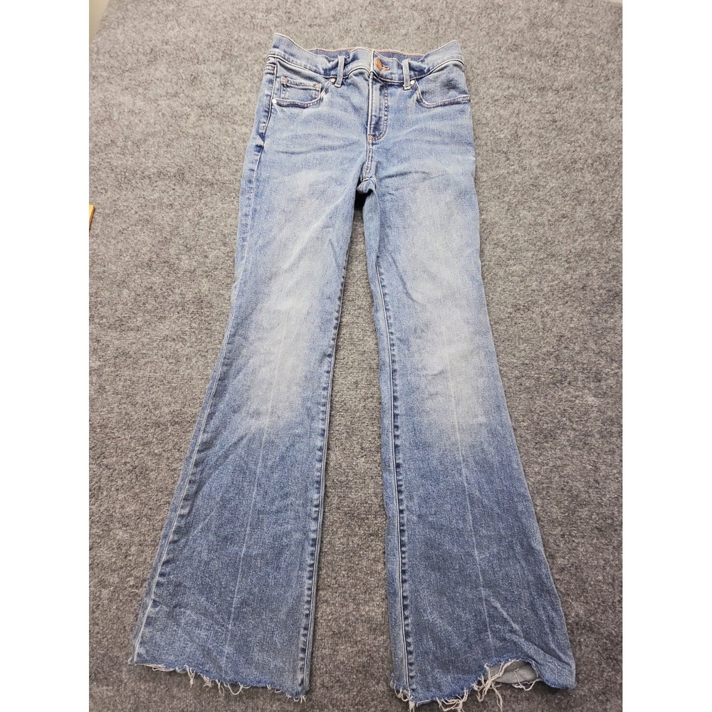 Express Jeans Womens "Size 4R (29x33.5)" 70s Flare Mid Rise Raw Hem Bohemian